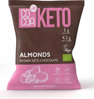 Produktbild von MANDELN IN KETO-SCHOKOLADE MIT MCT-ÖL, OHNE ZUSATZZUCKER, GLUTENFREI, , 70 g – COCOA