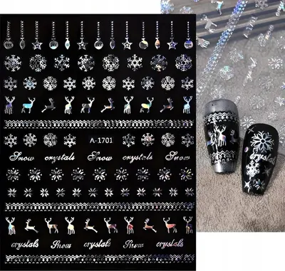 Obrázek produktu pro Vánoční nálepky na nehty, lesklé, vánoční ozdoby, sobi, sněhové vločky