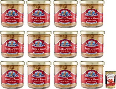 Produktbild von 12x AS do MAR Filetti di Tonno all'Olio di Oliva,Thunfischfilets in Olivenöl,150g Glas + Italian Gourmet Polpa di Pomodoro 400g Dose