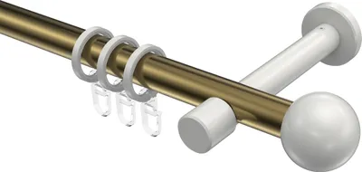 Produktbild von Interdeco Gardinenstange / Vorhangstange Messing Antik / Weiß, Typ Prestige Luino (Kugel), 20 mm Ø 1-läufig, 440 cm