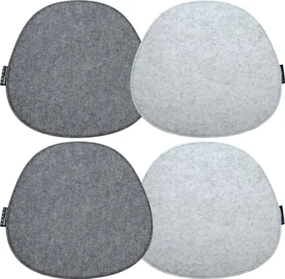 Four oval-shaped felt seat cushions are arranged in a two-by-two grid on a white background. Two cushions are dark gray, and two are light gray.