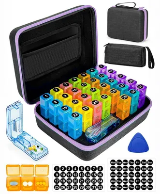 Immagine prodotto di Organizzatore mensile per pillole, 30 giorni, 3 scomparti per giorno, colore lilla