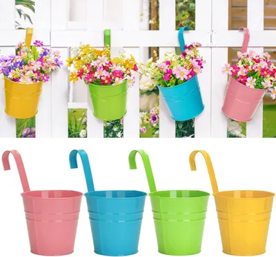 Produktbild von Hängeblumentöpfe 10 cm, 4 Stück, Metall, abnehmbarer Haken, für Balkon