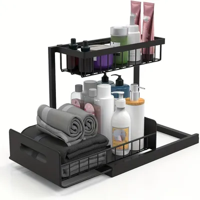 Produktbild von schwarz Küchen Organizer, 2 Etagen unter Waschbecken Regal, Spülschrank / Badezimmer /Schrank Organizer, Spülschrankregal,Ablageregal.