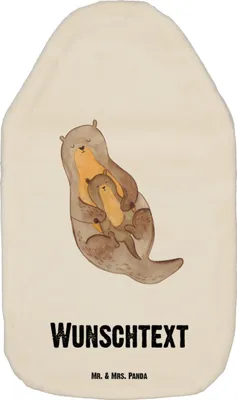 Produktbild von Mr. & Mrs. Panda Personalisierte Wärmflasche Otter mit Kind - Weiß - Personalisierte Geschenke, Wärmekissen mit Namen, Personalisierte Wärmflasche mit Bezug, Mama
