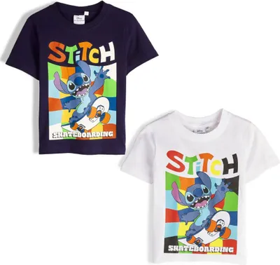 Productafbeelding van 2-delige set Lilo & Stitch skateboard kinder T-shirts, maat 104 cm