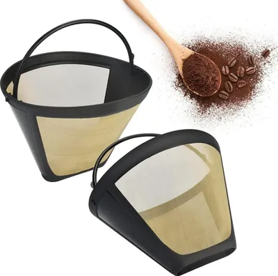 Produktbild von 2 Pcs Wiederverwendbar Kafeefilter Dauerfilter mit Edelstahlgewebe Filtergröße 4 Für 8-12 Tassen Kaffee Kunststoff Schwarz