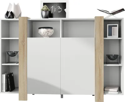 Produktbild von Vladon Highboard Ida,  Germany, Anrichte mit 12 Fächern, Korpus in Weiß matt, Blenden in Eiche sägerau (149 x 101 x 34 cm) | Große Farbauswahl