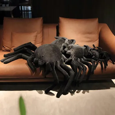 Produktbild von Riesige schwarze Spinne Plüschtier Kuscheltier Halloween Deko gruselig realistisch weich Stofftier