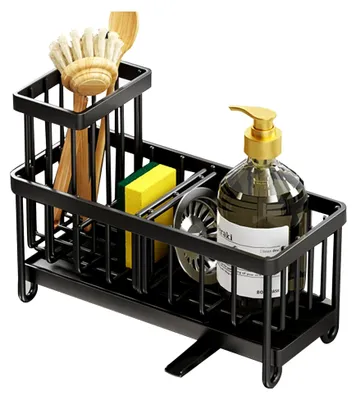 Produktbild von Spülbecken Organizer Edelstahl, Multifunktionaler Spüle Organizer mit Selbstentleerender Ablaufwanne Spülorganizer Küche Aufbewahrung Spülutensilien, für Küche und Badezimmer (Schwarz)