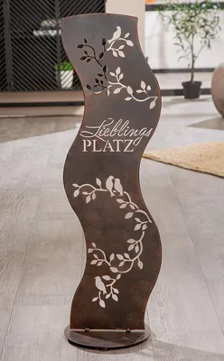 Produktbild von Gilde Standrelief, Welle, "Vogelzweig", Schriftzug, Vogelmotiv, Zweigmotiv, Metall, braun, VE 2, L. 24 cm, B. 29 cm, H. 87 cm 60731 4063387607312