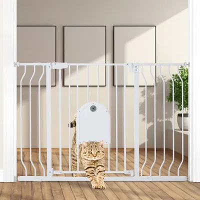 Zdjęcie produktu dla Kratka do drzwi dla psów i kotów PET GATE bramka wewnętrzna, mocna bramka schodowa, 75-123cm, bez wiercenia, biała