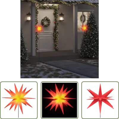 Image de The Living Store Étoile de Noël LED avec piquet de terre Pliable Rouge 57 cm