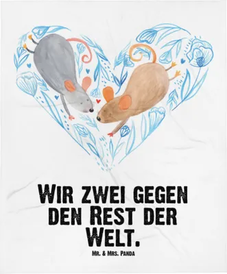Produktbild von Mr. & Mrs. Panda Schlummerdecke Mäuse Herz - Weiß - Geschenk, Fleecedecke, Maus, Plaid, Verheiratet, Babydecke, für Immer, Erstlingsdecke, Babybettdecke, Liebe, Freundin