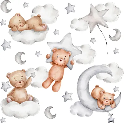 Immagine prodotto di Set di adesivi murali Muralo per cameretta TEDDYBÄREN Nuvole 60x30 cm Adesivi murali Set di tatuaggi murali per neonati