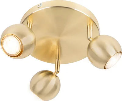 Zdjęcie produktu dla QAZQA – nowoczesny retro okrągły reflektor punktowy I reflektor punktowy I reflektor sufitowy I reflektor sufitowy I reflektor I lampa I oprawa oświetleniowa z mosiądzu z płytą sufitową 3-punktowa listwa reflektorowa Oprawy oświetleniowe – Gissi I salon I sypialnia – stal