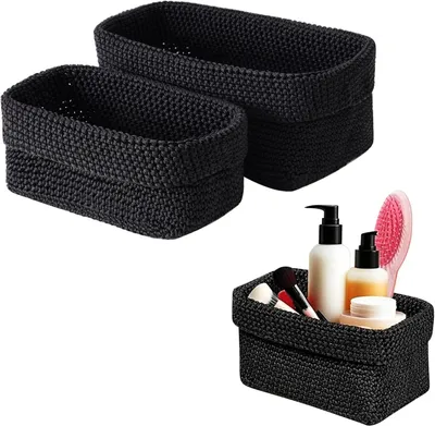 Obrázek produktu pro Úložné koše, rozměry 21 x 12 x 15,5 cm, sada 2 kusů, černá bavlna, stohovatelné, vhodné do ložnice