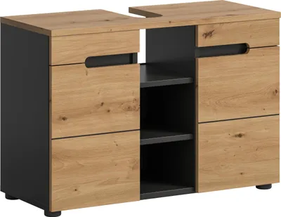 Zdjęcie produktu dla Canu szafka pod umywalkę 2 drzwi, 3 półki dąb dekor, szary.