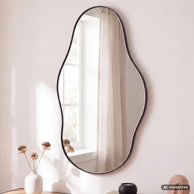 Image de FineBuy Miroir mural de forme organique 40x80 cm Métal Miroir suspendu Noir Fer Miroir décoratif Non-forme avec cadre Miroir mural Grand miroir d'entrée, Image générée par une IA
