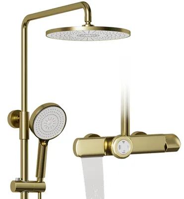 Duschsäule 3-in-1, Regendusche 260x260 mm, Handbrause, gebürstet Gold