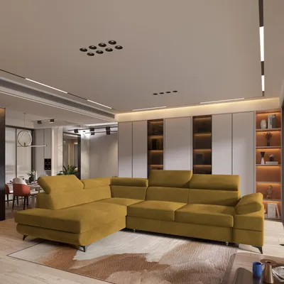 Produktbild von Masseno Ecksofa FAVIEN L-S mit Schlaffunktion L-Form, Sofa mit Bettkasten, Wohnzimmersofa, Couch, Soffa, Bettsofa, Couchgarnitur- Gelb, MONOLITH 48