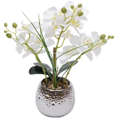 Zdjęcie produktu dla Sztuczne storczyki w doniczce Phalaenopsis biała aranżacja sztuczne kwiaty sztuczna roślina sztuczna orchidea rośliny bonsai dekoracja domu dekoracja biura