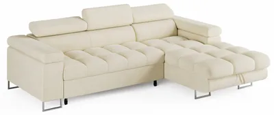 Image de ECKSOFA CLOUD, canapé d'angle droit, couleur crème, revêtement en velours, avec fonction couchage et coffre de rangement