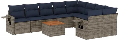 Produktbild von 10-teiliges Gartensofa-Set mit Kissen, grau, Polyrattan