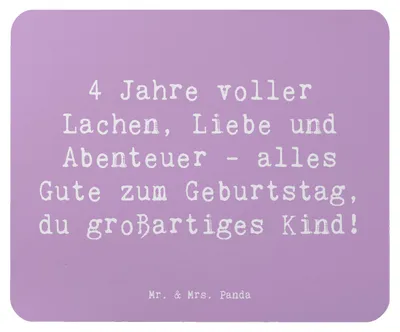 Produktbild von Mr. & Mrs. Panda Mouse Pad Spruch 4. Geburtstag - Lavendeltraum - Geschenk, mousematte, computermatte, Abenteuer, Geburtstagsgeschenk, Happy Birthday, stolz, Mauspad
