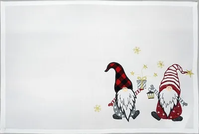 Image de Linge de table avec broderie Deux lutins 40 x 140 cm - blanc laine