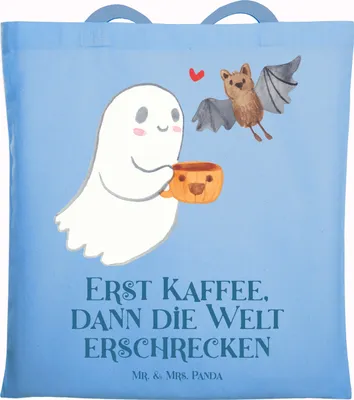 Produktbild von Mr. & Mrs. Panda Tote Bag Gespenst Kaffee - Sky Blue - Geschenk, Shopping Tasche, Schultasche, Einkaufstasche, festivaltasche, Dekoration
