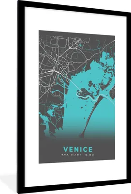 Produktbild von MuchoWow® Gerahmtes Poster Venedig - Stadtplan - Karte - Blau 60x90 cm - Poster mit Schwarzem Bilderrahmen Wandposter Rahmen Foto Bilder - Dekoration - Wandposter Wohnzimmer - Hochwertig