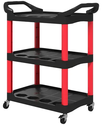 Zdjęcie produktu dla Wózek narzędziowy z 3 poziomami i kółkami | Kolor: czerwony, czarny | Wymiary: 83 x 43 x 97 cm