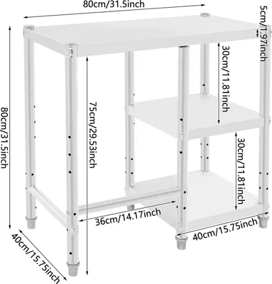 Zdjęcie produktu dla Regał kuchenny – 3-poziomowy regał do przechowywania – stal nierdzewna 201 – regulowane półki co 6 cm – nośność 40 kg – 80 x 40 x 80 cm – srebrny