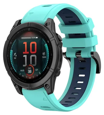 Image de Bracelet sport en silicone bicolore 22 mm pour Garmin Fenix E 47 mm, turquoise / bleu foncé
