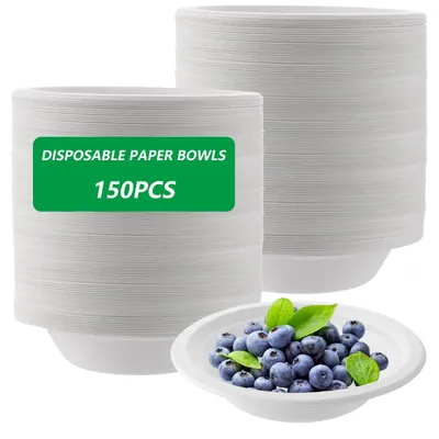 150 Stück 500 ml Einweg-Schalen aus Bagasse, kompostierbar, weiß