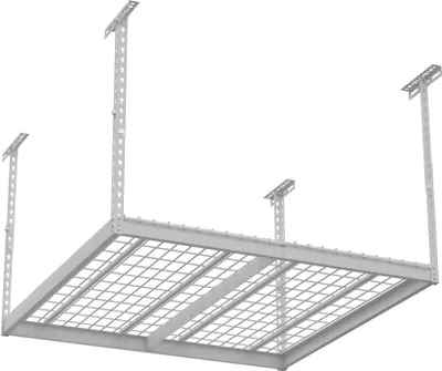 Produktbild von Domax Home Metall Garagen Deckenregal mit Gitterboden - PGF 1 - Weiß, 122x122 cm