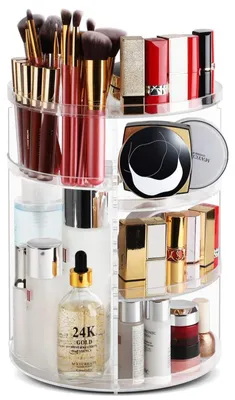 Image de Organiseur de maquillage pivotant à 360°, boîte de rangement pour cosmétiques pour coiffeuse, chambre à coucher, salle de bains, organiseur transparent