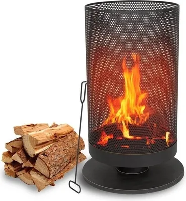 Image de BBQ Collection BBQ Collection Corbeille à feu avec pare-étincelles - Cheminée de jardin 44,5 x 72,5 cm - Cheminée d'extérieur avec piquet - Poêle à bois pour jardin et terrasse - Coupe à feu d'extérieur - Acier au carbone