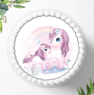 Produktbild von Für die Geburtstags Torte ein Tortenaufleger, Zuckerbild mit dem Motiv: Einhörner, Essbares Foto für Torten, Fondant, Ø 20cm, 0258z