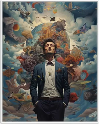 Produktbild von Wallario Wandbild Gedankenuniversum, Größe: 40,30 x 50,30 cm, Poster mit weißem Aluminiumrahmen