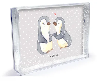 Produktbild von Mr. & Mrs. Panda Bilderrahmen Pinguine trösten - Grau Pastell - Geschenk, dekoartikel, Valentinstag, Mini-Bilderrahmen, Freund, 3D-Rahmen, für Frauen, Freundin, Jahrestag