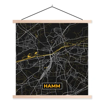 Produktbild von MuchoWow® Textilposter Hamm - Karte - Schwarz und Gold - Deutschland - Karte - Gold - Stadtplan 120x120 cm mit holzfarbenen Rahmen - Textil-Poster