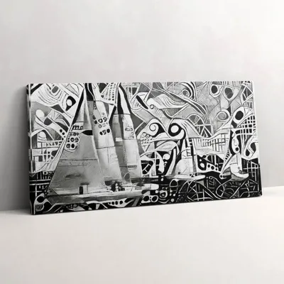 Produktbild von Abstrakte Segelboote auf dem Meer – Leinwandbild Wandbild – 100x50 cm – Leinwandbilder – Wandbilder – Schlafzimmer – Flur
