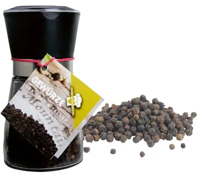 Produktbild von Tellicherry Pfeffer in Pfeffermühle Vegan Indien 90g