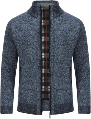 Productafbeelding van Herenvest gebreid met fleecevoering, opstaande kraag en rits, blauw