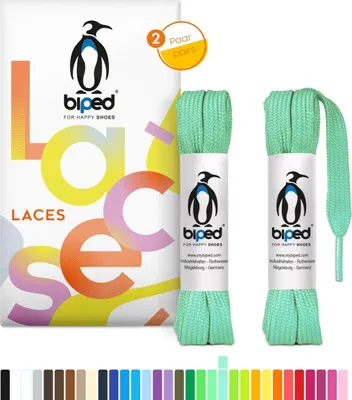 Produktbild von biped LACES 2 Paar flache Schnürsenkel aus Polyester 10 mm breit z2913(#15 ocean breeze,90 cm)