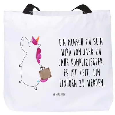 Produktbild von Mr. & Mrs. Panda Reisetasche Einhorn Koffer - Weiß - Geschenk, Spaß, Unicorn, Schultasche, Laptoptasche, Strandtasche, Tote Bag, Abenteuer, Tasche, Einhörner