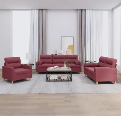 Produktbild von Maison Exclusive - 3-tlg. Sofagarnitur mit Kissen Weinrot Stoff