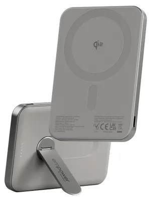 Obrázek produktu pro PanzerGlass empower™ by ® empower™ Bank w. Spin Stand | 5000mAh | Titanium, 5000 mAh, Bezdrátové nabíjení, Titanová